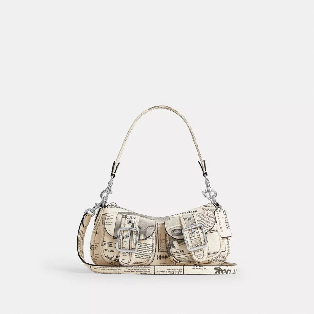 Ashton Shoulder Bag with Newspaper Print