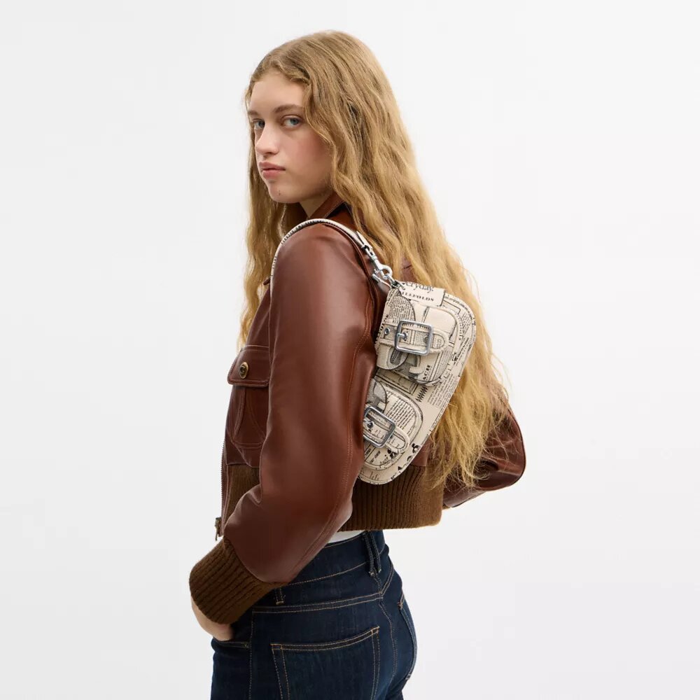 Ashton Shoulder Bag with Newspaper Print