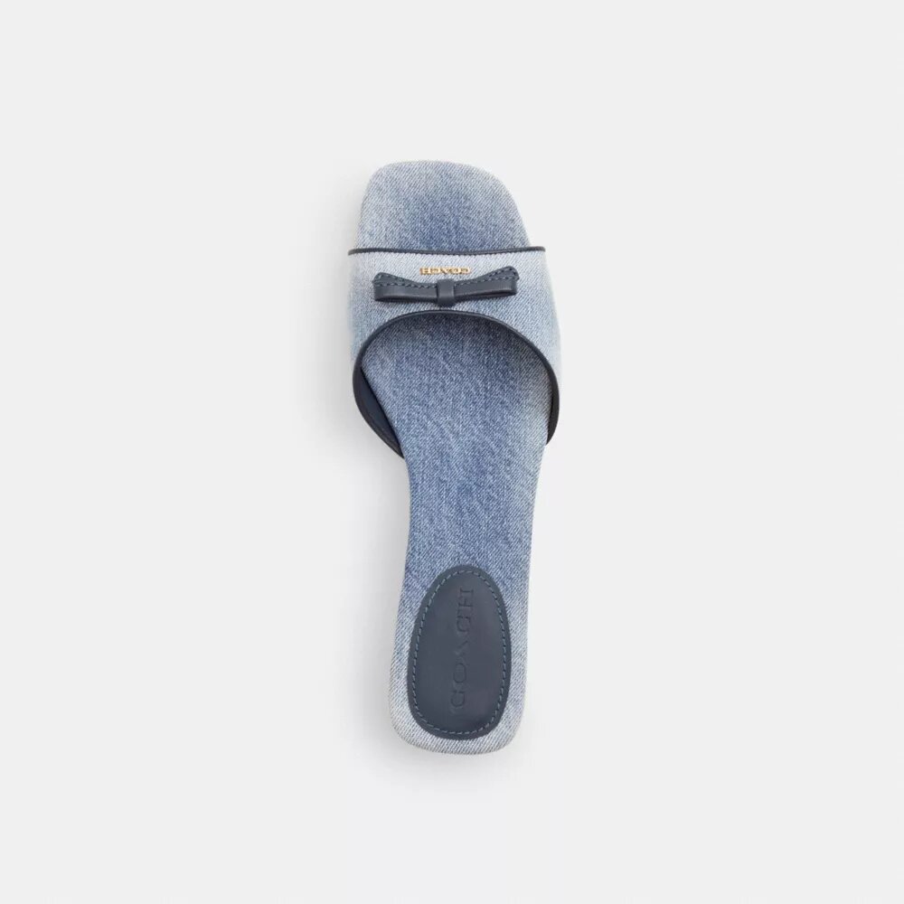 Bow Kitten Heel Sandal in Loved Denim