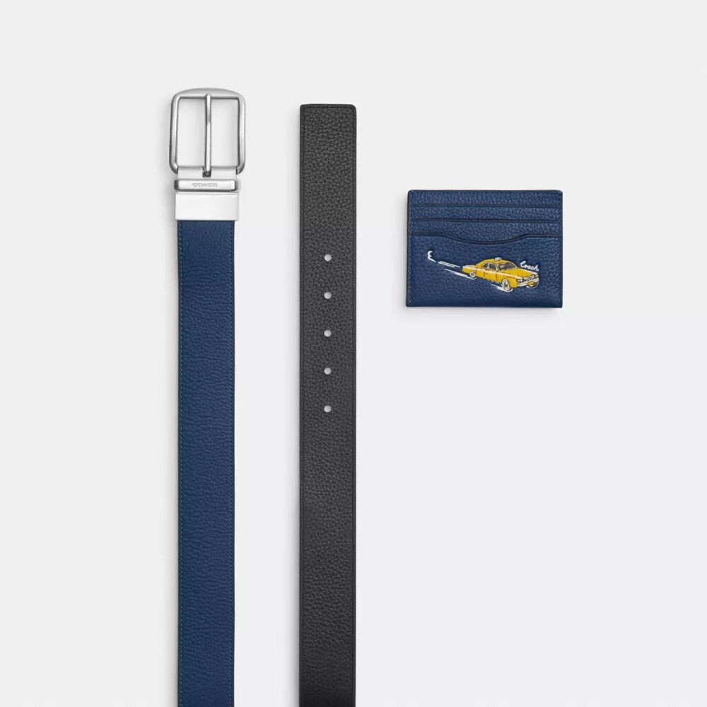 Boxed Card Case and Belt Set with Car Print