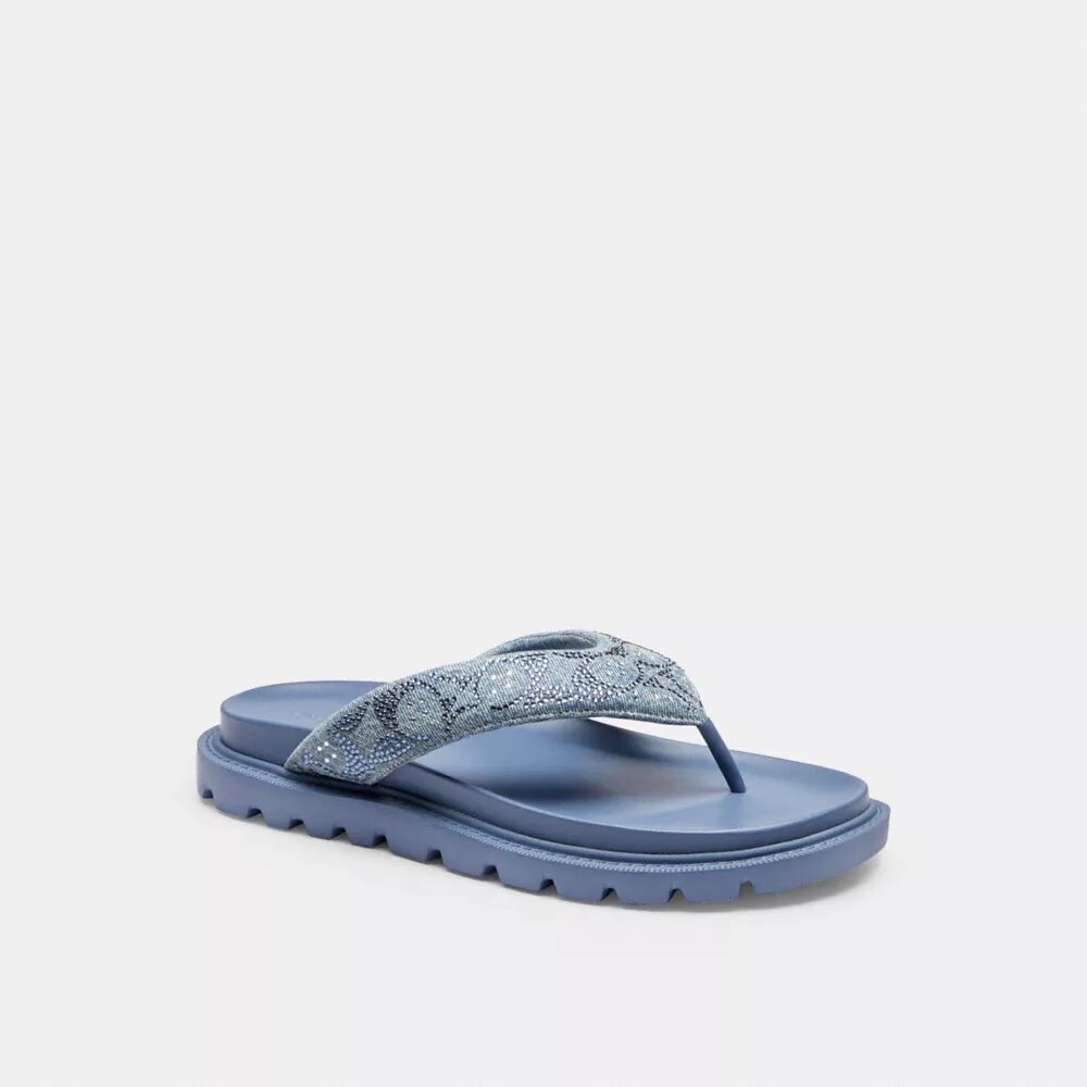 Brynn Thong Sandal in Crystal Signature Denim