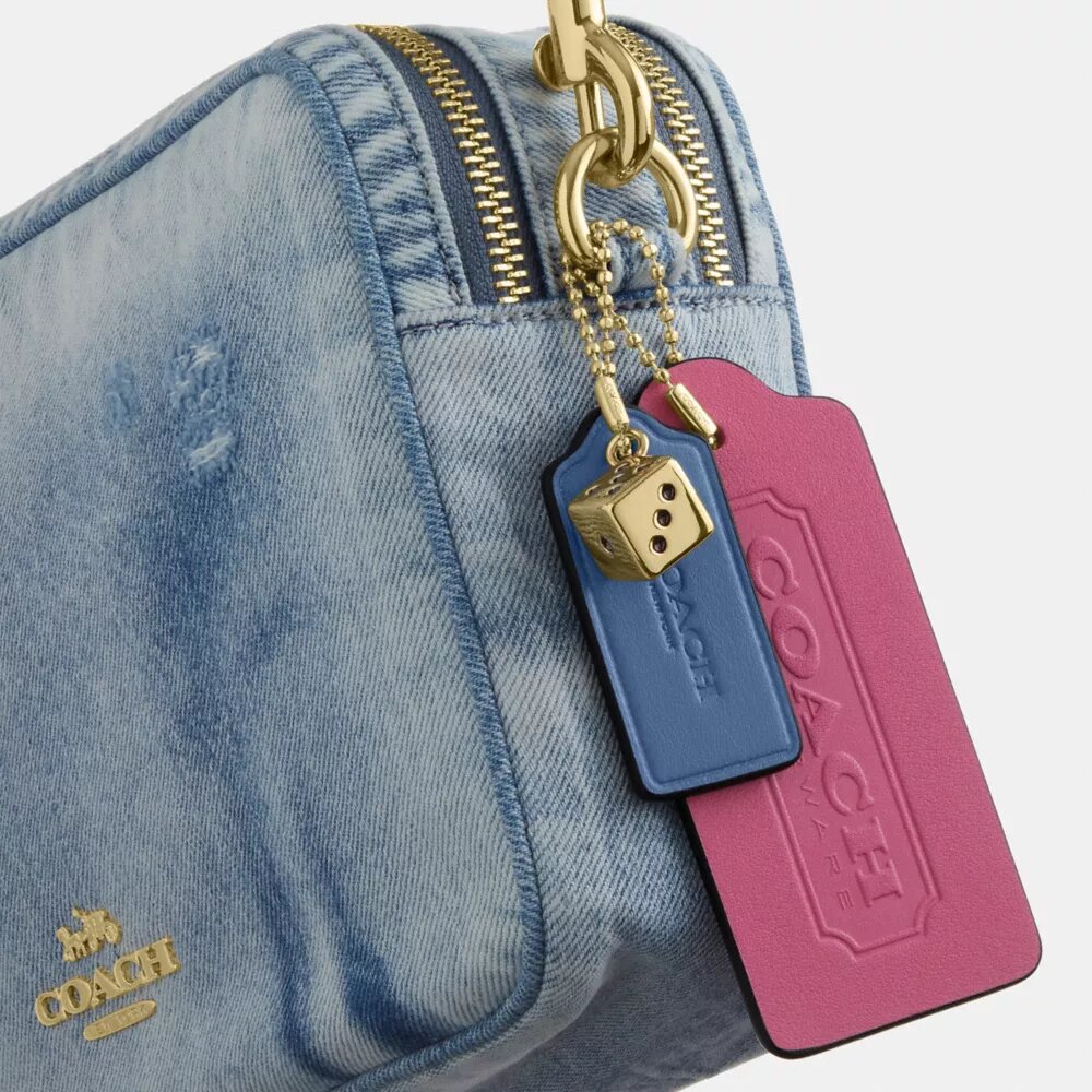 Carey Crossbody Bag in Loved Denim with Charms
