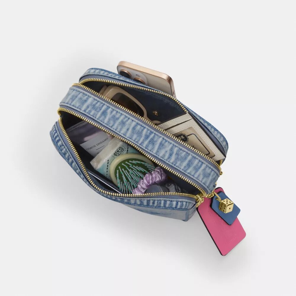 Carey Crossbody Bag in Loved Denim with Charms
