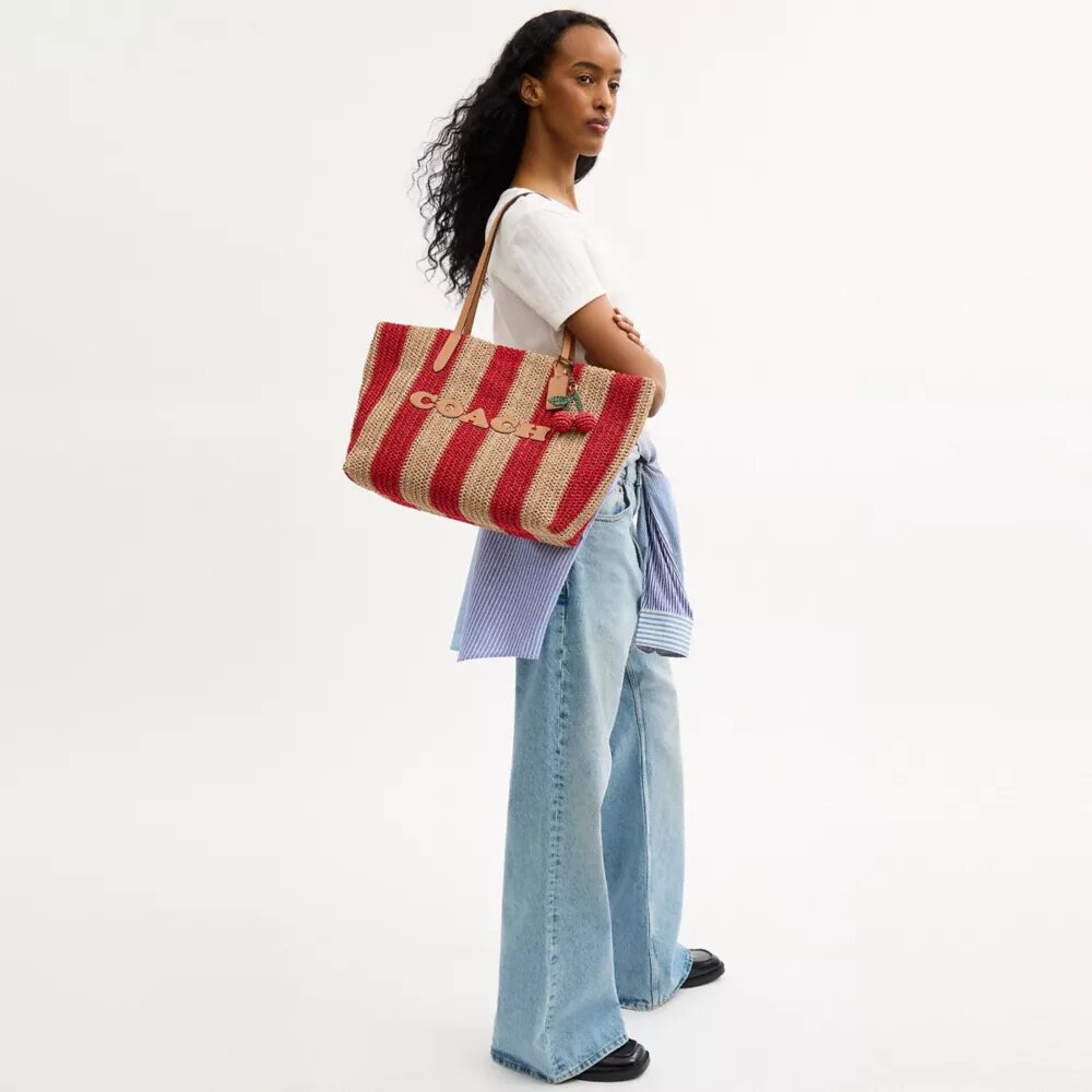 City Tote Bag with Stripes and Charm