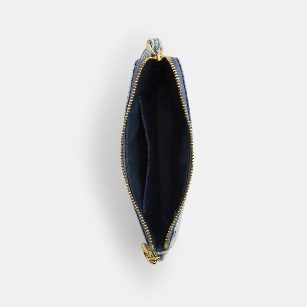 Corner Zip Wristlet in Loved Denim with Charms