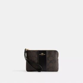 Corner Zip Wristlet in Signature Canvas with Stripe