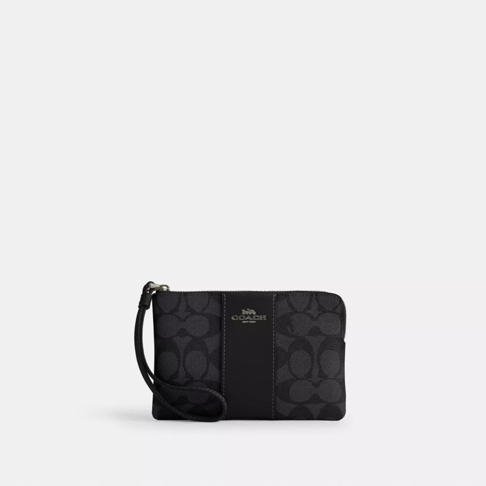 Corner Zip Wristlet in Signature Canvas with Stripe