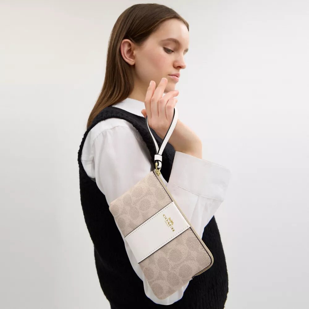 Corner Zip Wristlet in Signature Canvas with Stripe