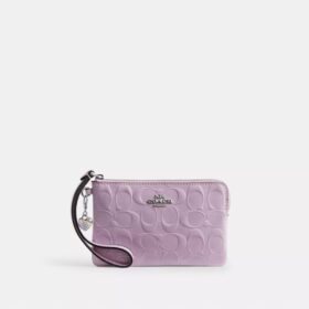 Corner Zip Wristlet in Signature Leather with Heart Charm