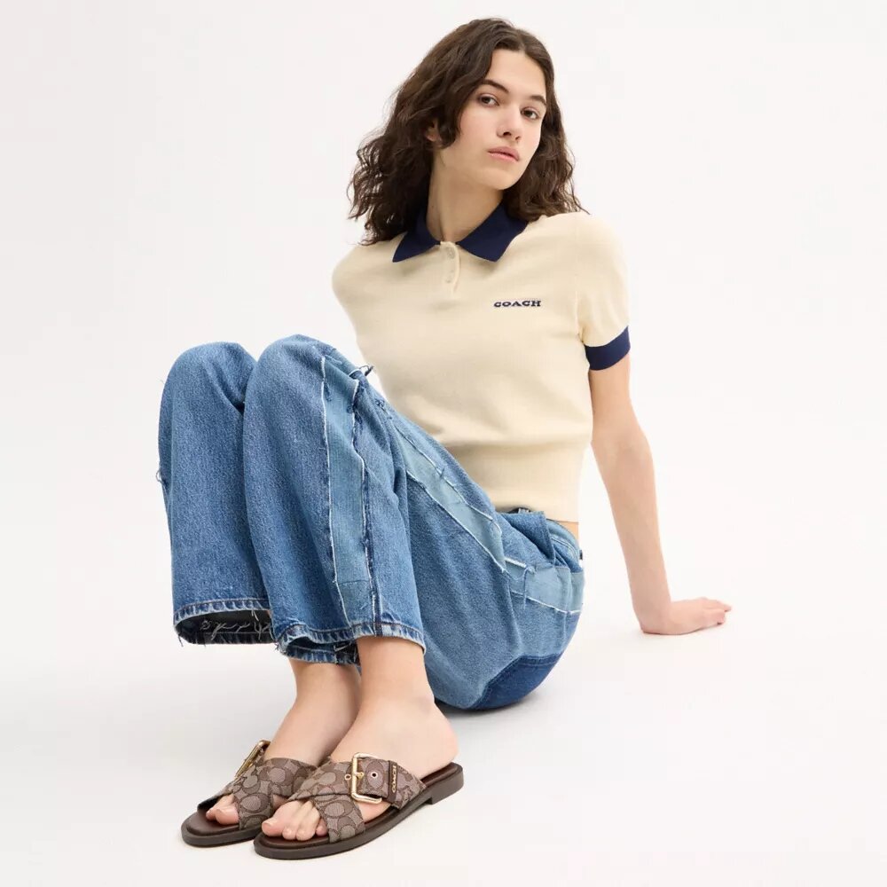 Crisscross Buckle Sandal in Signature Jacquard