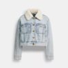 Cropped Heritage C Denim Trucker Jacket in Organic Cotton with Shearling Collar