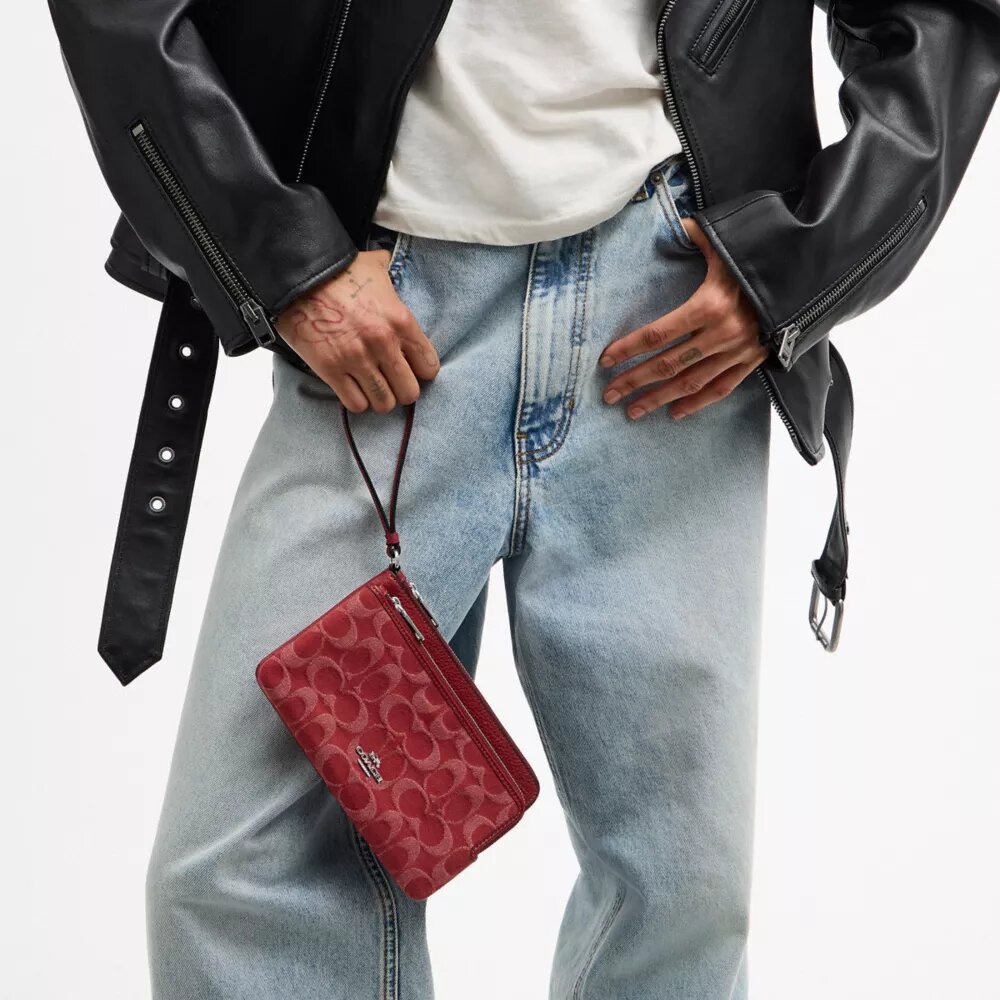 Double Zip Wallet in Signature Denim