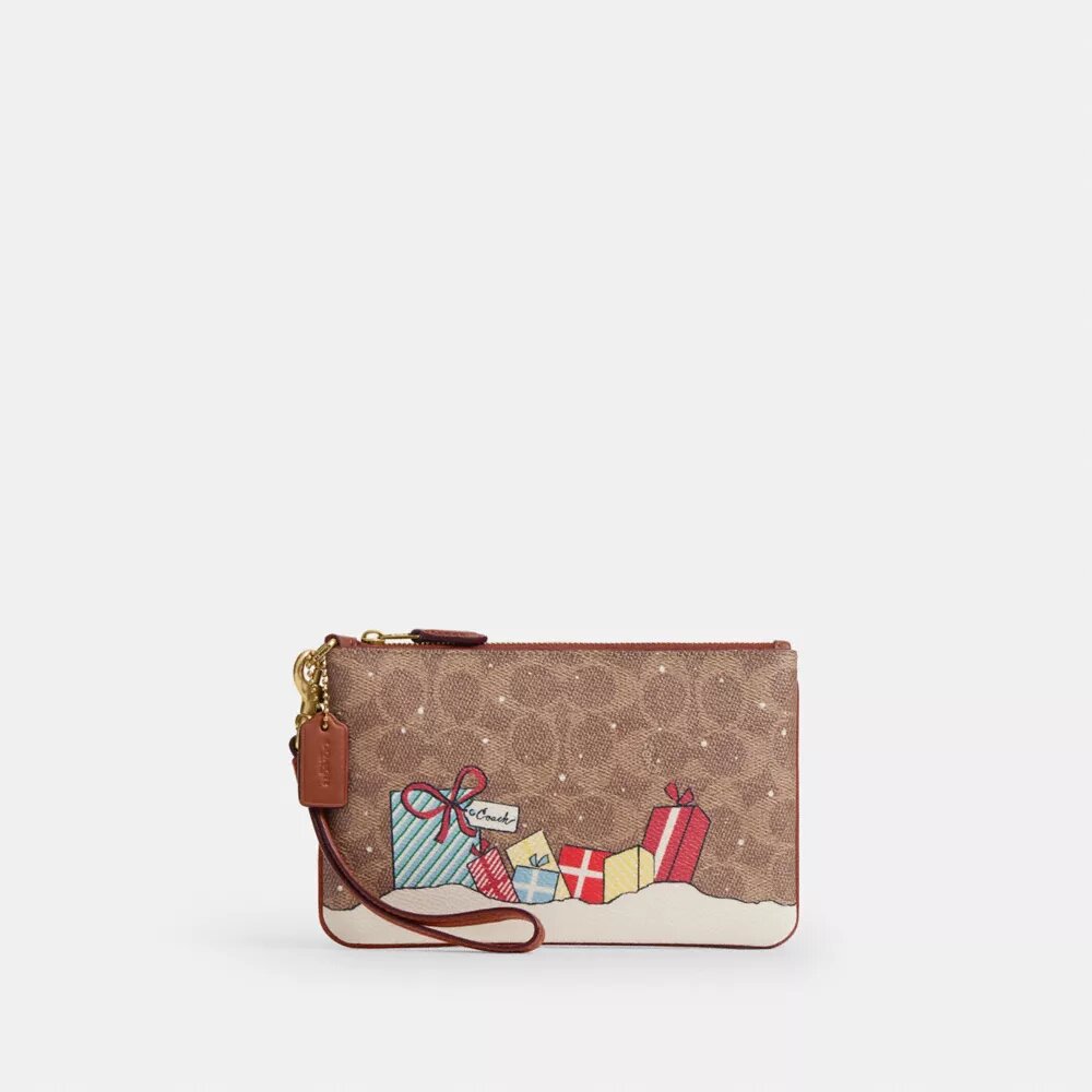 Essential Small Wristlet in Signature Canvas with Holiday Gifts