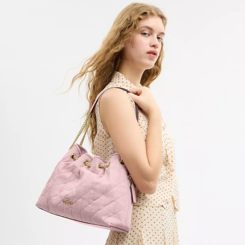 Evelyn Shoulder Bag in Loved Denim with Quilting and Charm