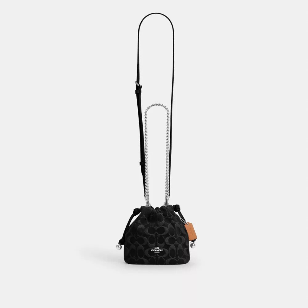 Faye Mini Drawstring Bag in Signature Denim