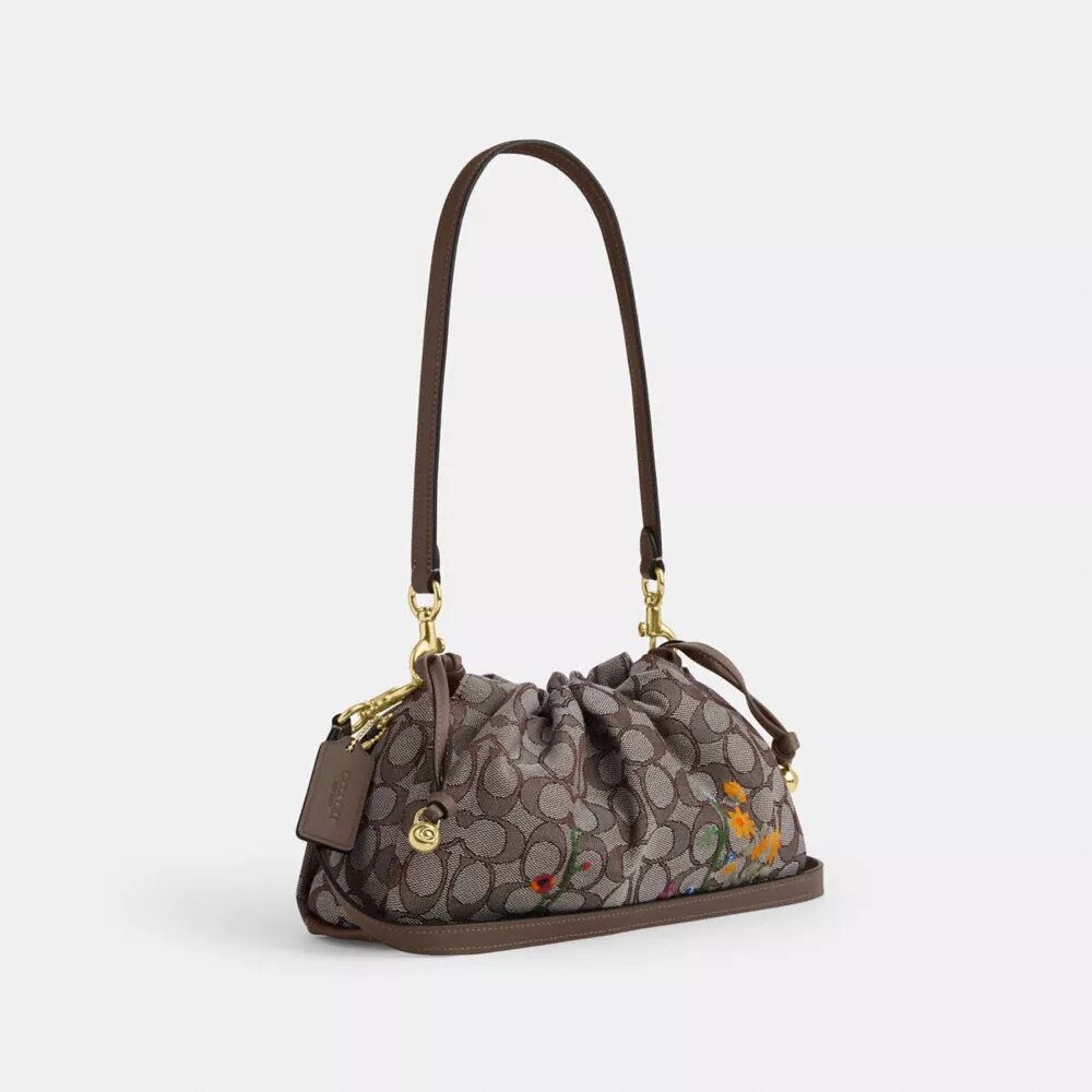 Faye Shoulder Bag in Signature Jacquard with Floral Embroidery