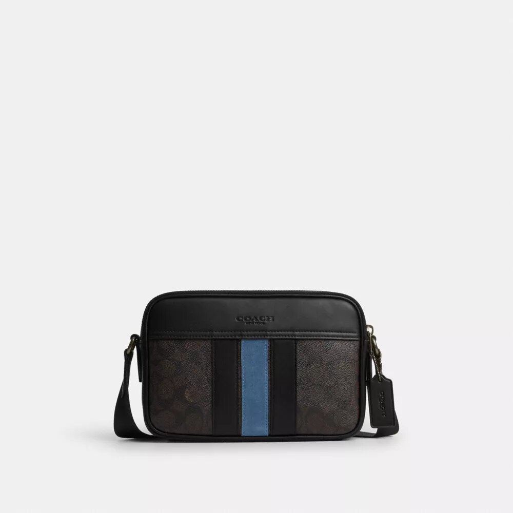 Graham Crossbody Bag in Signature Canvas with Varsity Stripe