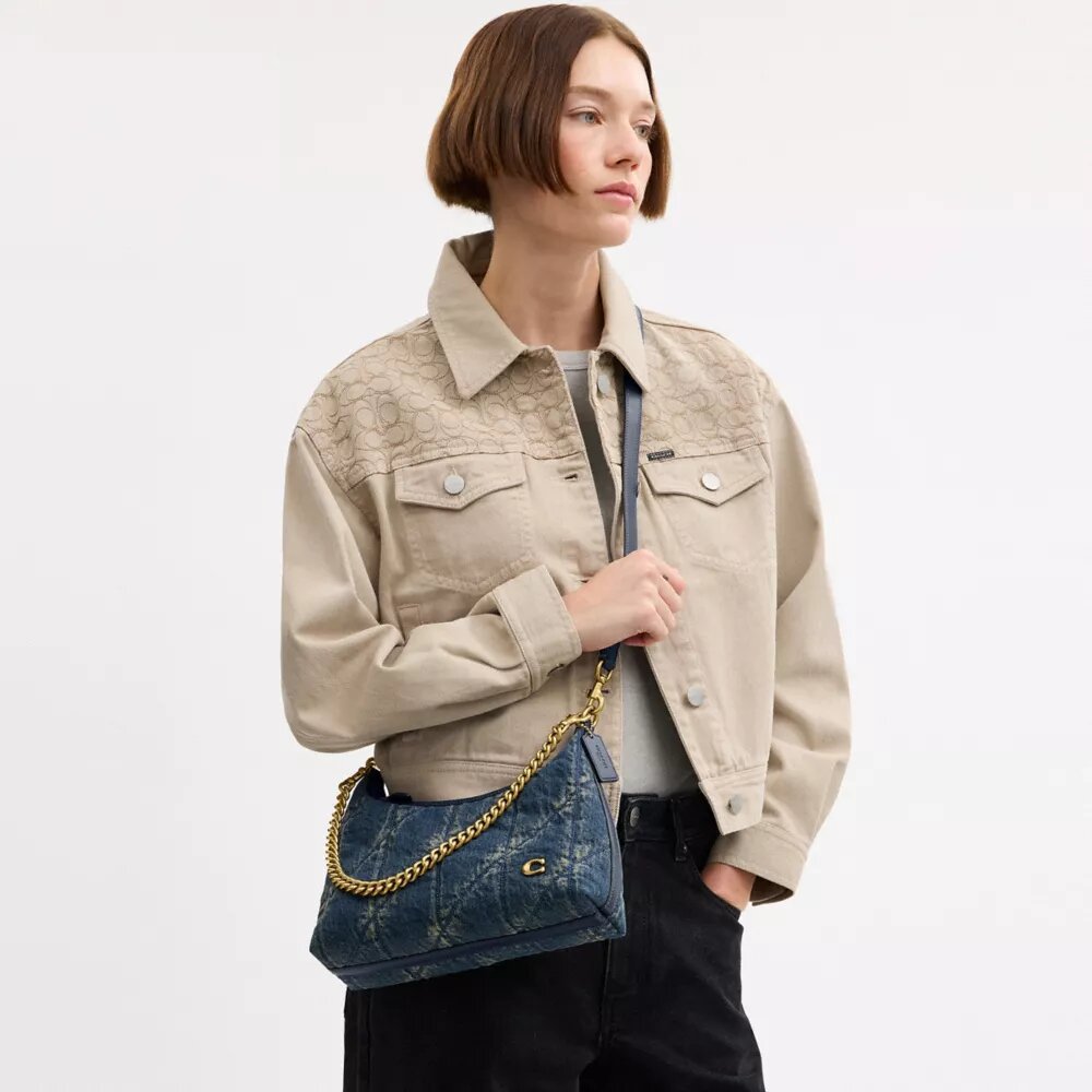 Juliet Shoulder Bag 25 in Regenerative Cotton Denim with Quilting
