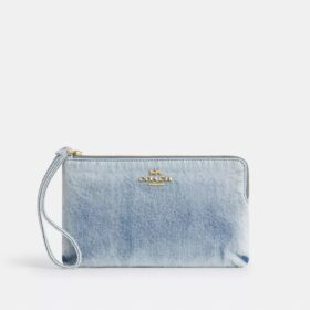 Large Corner Zip Wristlet in Loved Denim