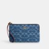 Large Corner Zip Wristlet in Signature Denim