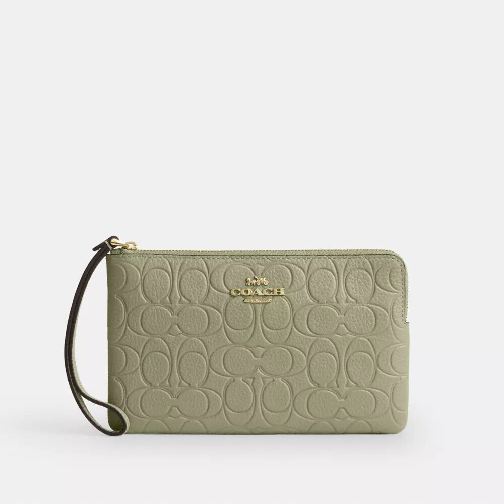 Large Corner Zip Wristlet in Signature Leather