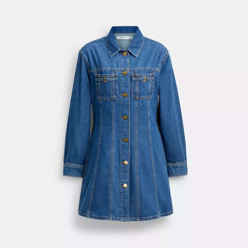 Long Sleeve Denim Dress in Organic Cotton