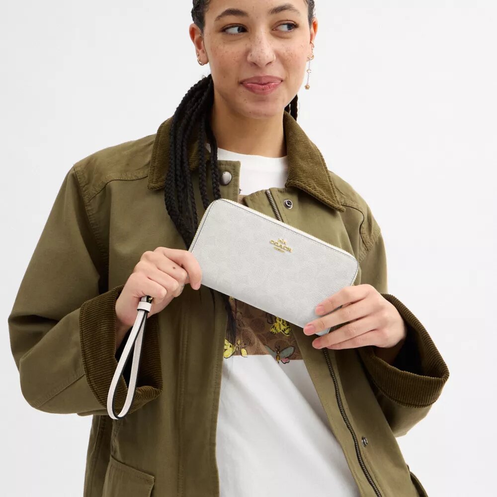 Long Zip Around Wallet in Signature Canvas