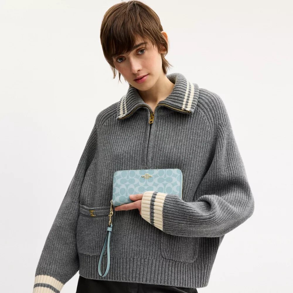 Long Zip Around Wallet in Signature Canvas