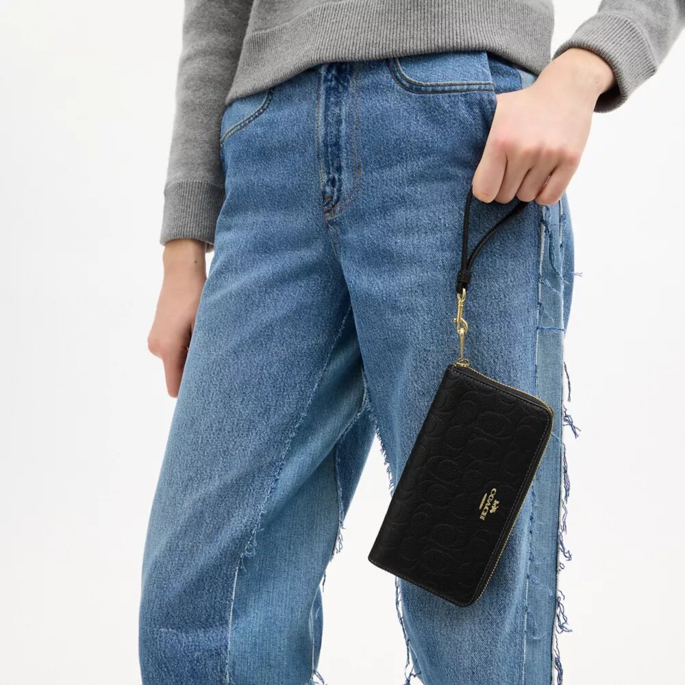Long Zip Around Wallet in Signature Leather