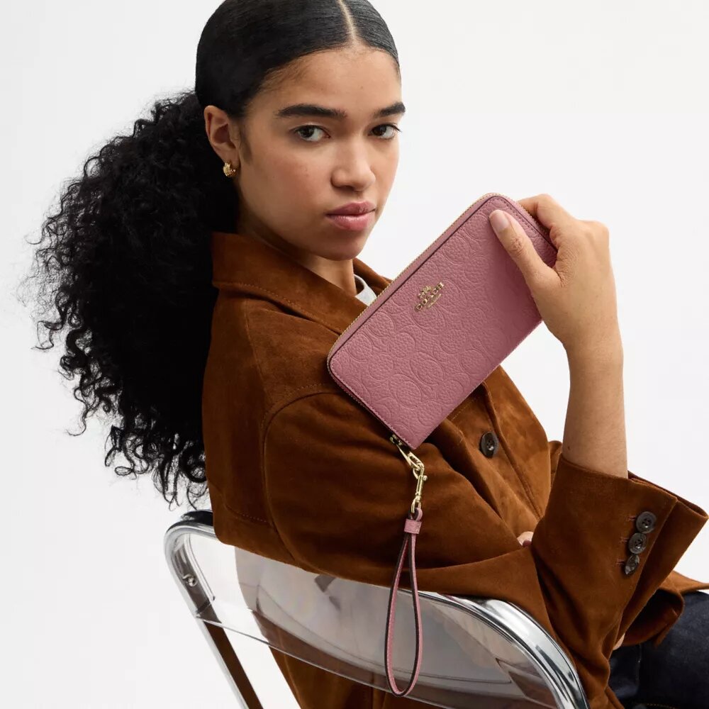 Long Zip Around Wallet in Signature Leather