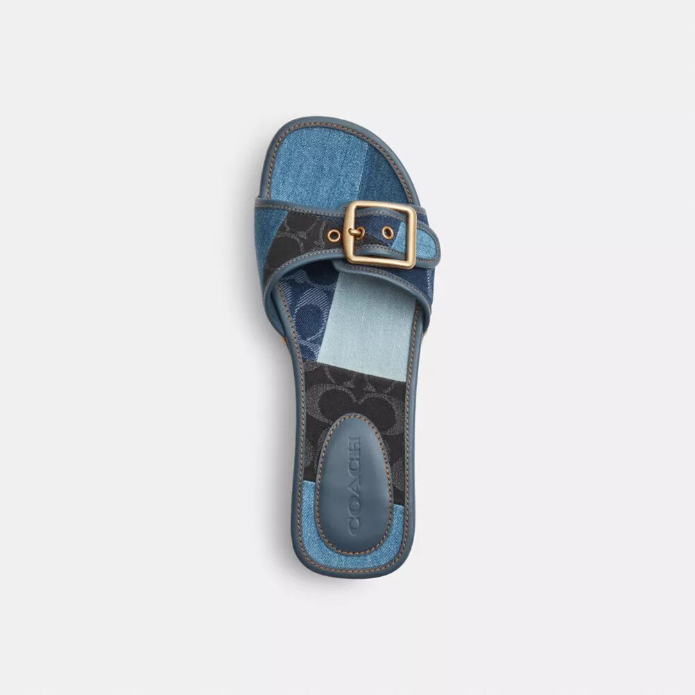 Margot Wooden Sandal with Signature Denim Patchwork
