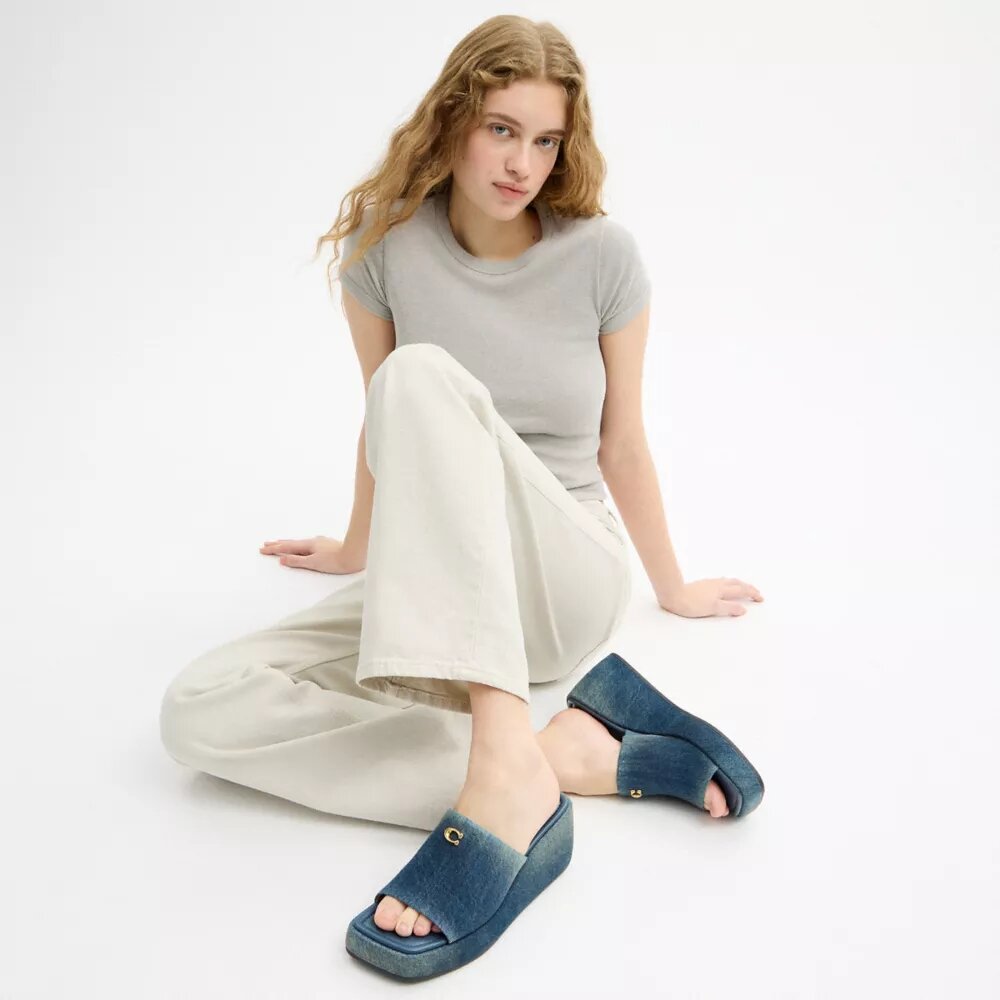 Marie Platform Sandal in Loved Denim