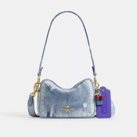 Mini Carey Crossbody Bag in Loved Denim with Charms