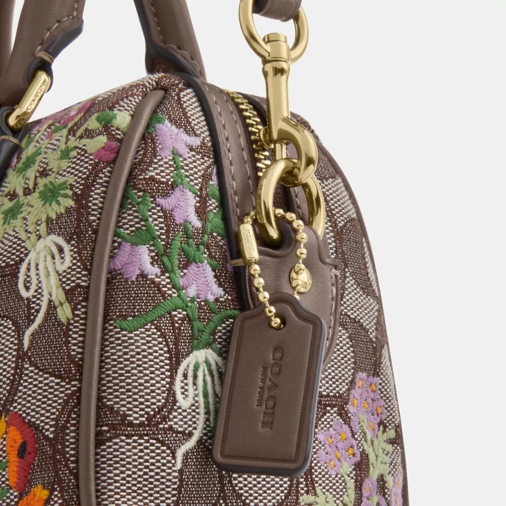 Mini Rowan Crossbody Bag in Signature Jacquard with Floral Embroidery