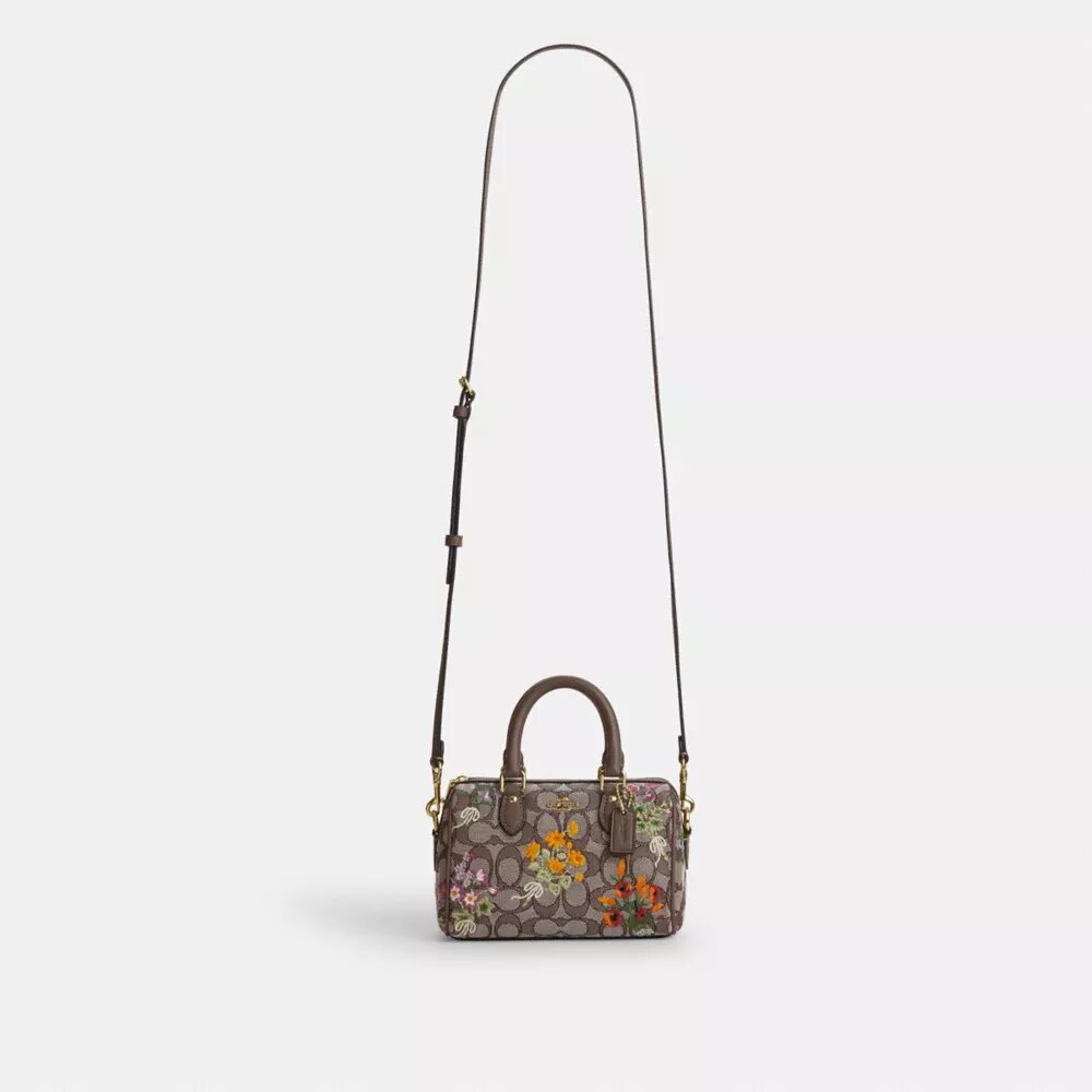 Mini Rowan Crossbody Bag in Signature Jacquard with Floral Embroidery