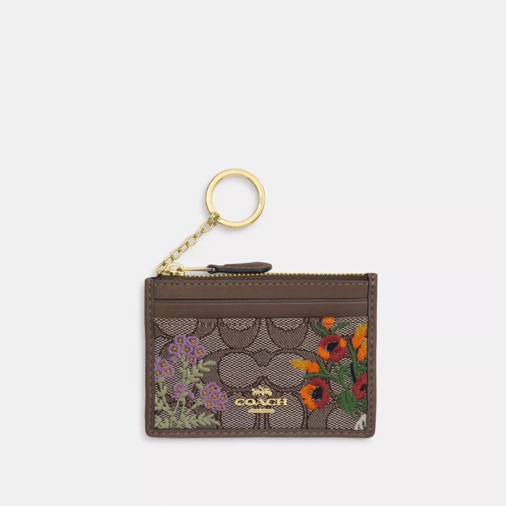 Mini Skinny Id Case in Signature Jacquard with Floral Embroidery