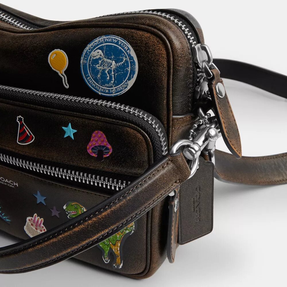 Rexy 10Th Birthday Dakota Crossbody Bag in Loved Leather with Sticker Print