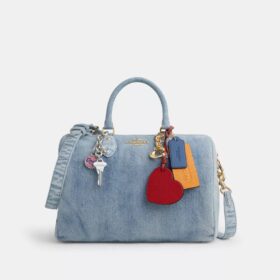 Rowan Large Satchel Bag in Loved Denim with Charms