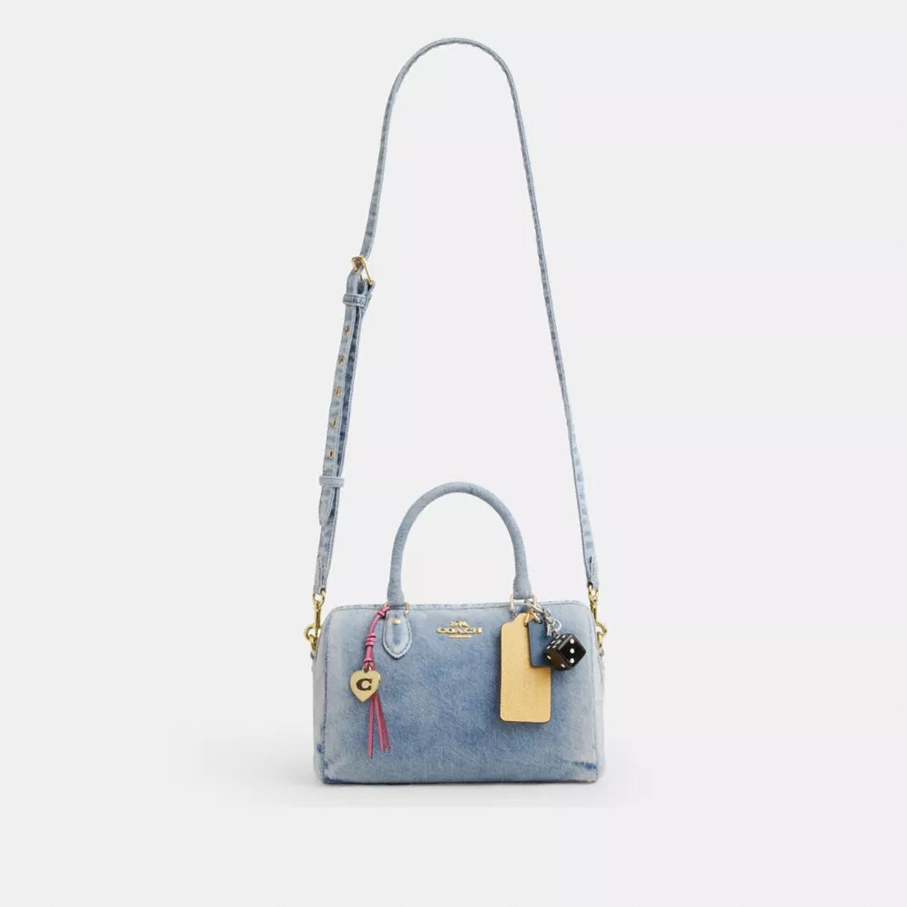 Rowan Satchel Bag in Loved Denim with Charms