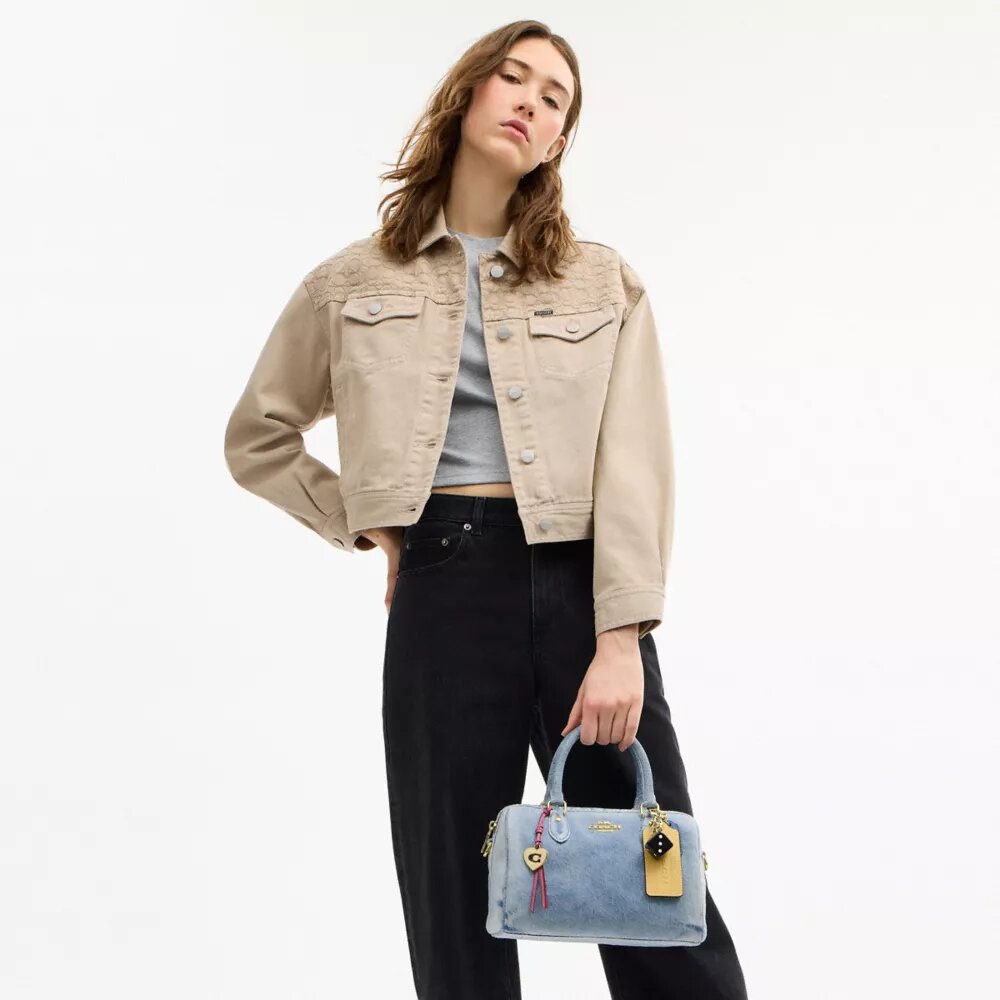 Rowan Satchel Bag in Loved Denim with Charms