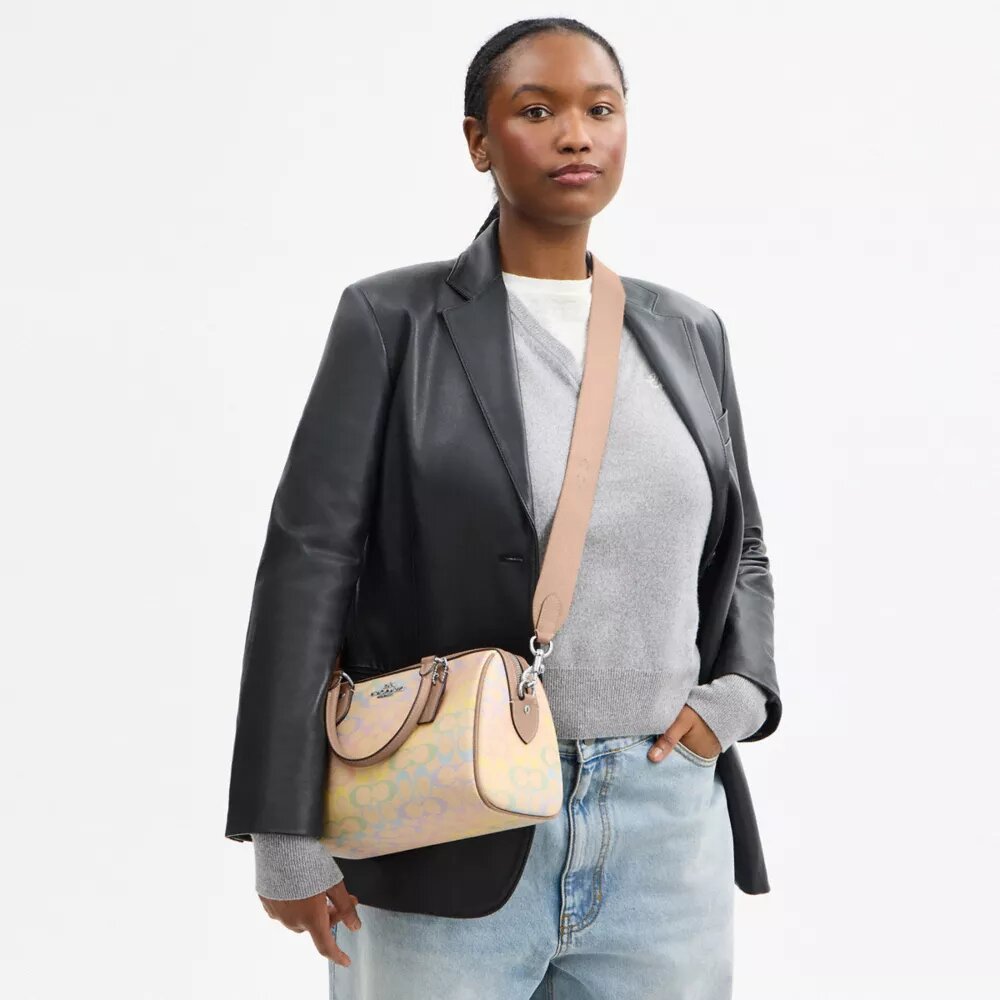Rowan Satchel Bag in Rainbow Signature Canvas