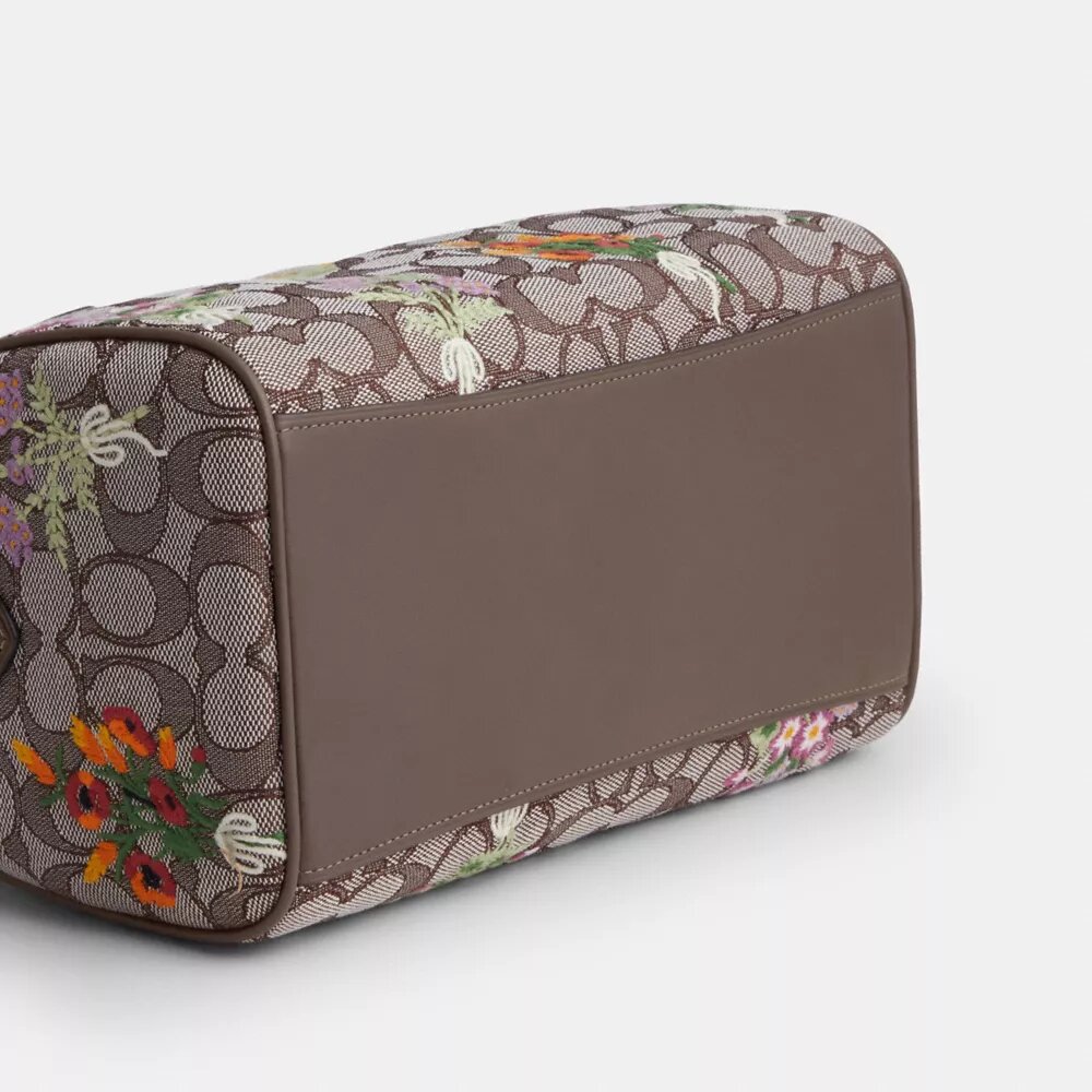Rowan Satchel Bag in Signature Jacquard with Floral Embroidery