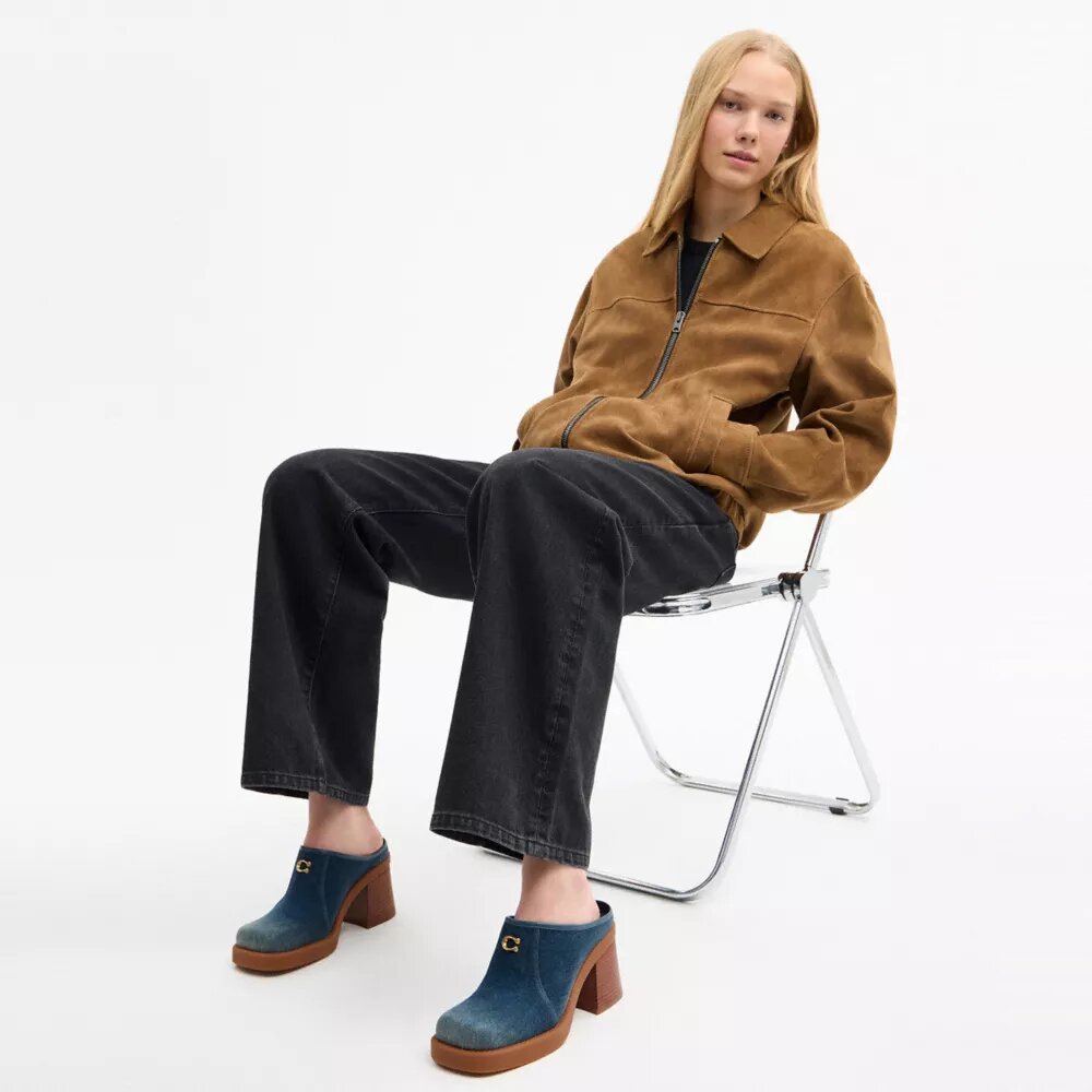 Sculpted C Heeled Mule in Loved Denim