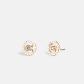 Sculpted C Pearl Stud Earrings