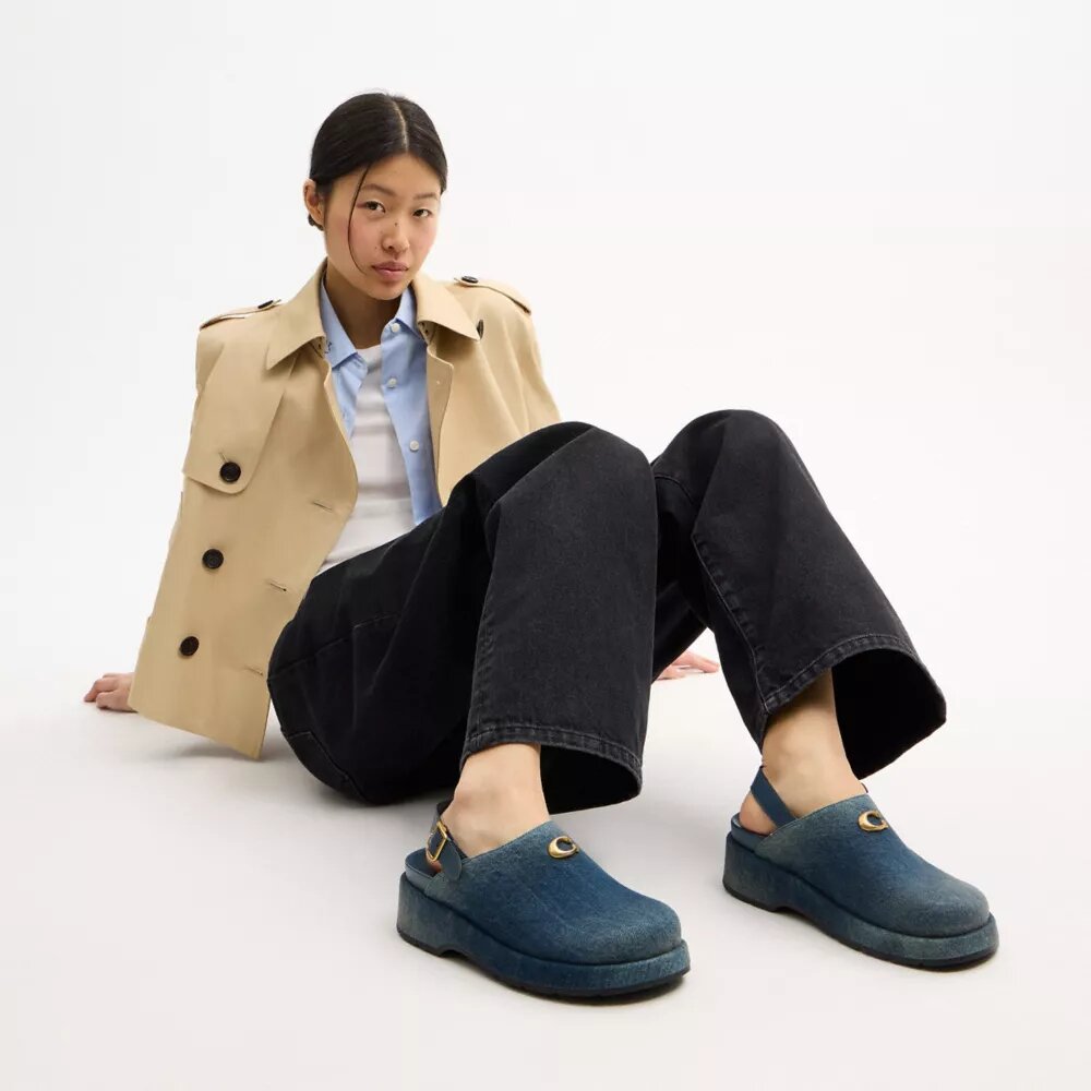 Sculpted C Platform Clog in Loved Denim
