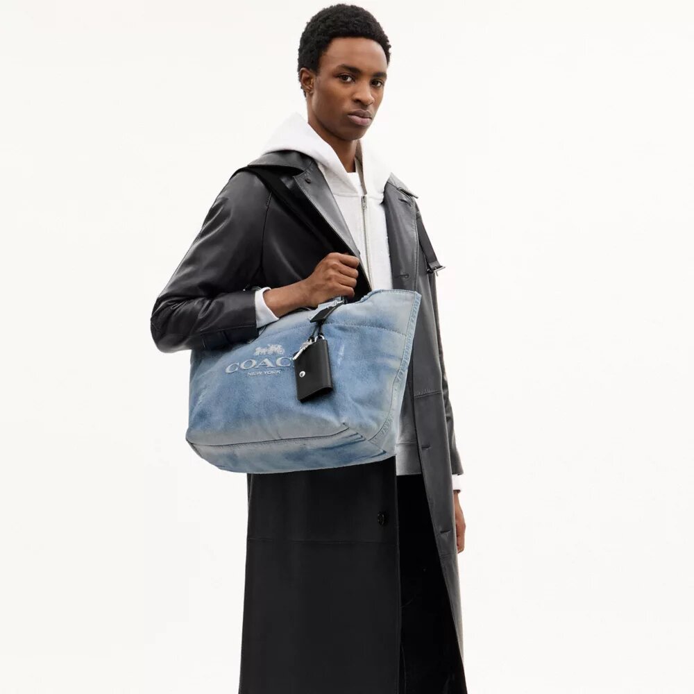 Small Tour Tote Bag in Loved Denim with Charms