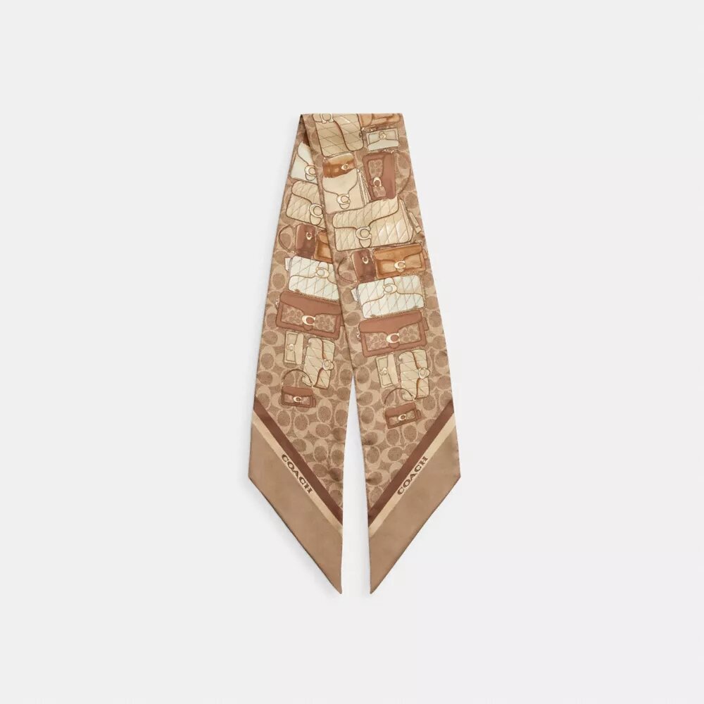 Stacked Tabby Bags Print Silk Skinny Scarf