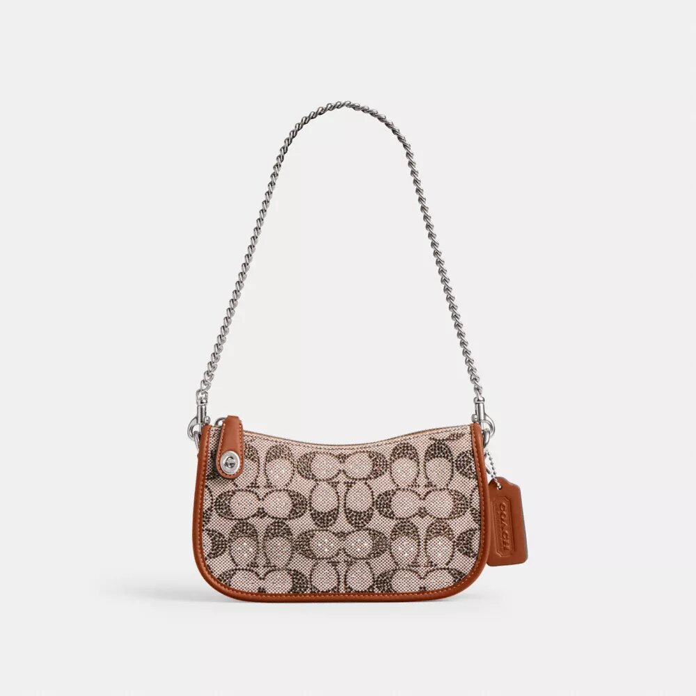Swinger Bag 20 with Chain in Crystal Signature Jacquard