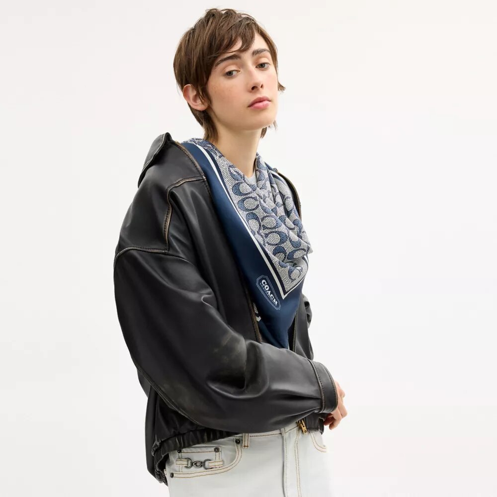 Textured Signature Print Silk Square Scarf