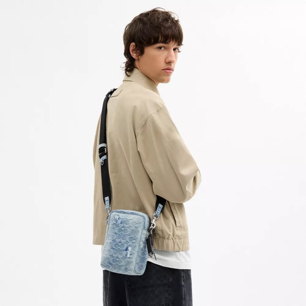 Tristan Crossbody Bag 14 in Loved Signature Denim with Charms